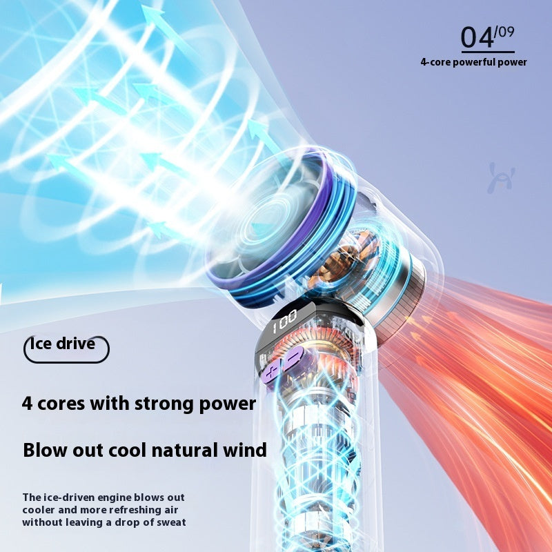 Portable Turbine Strong Digital Display Folding Mini Handheld Fan